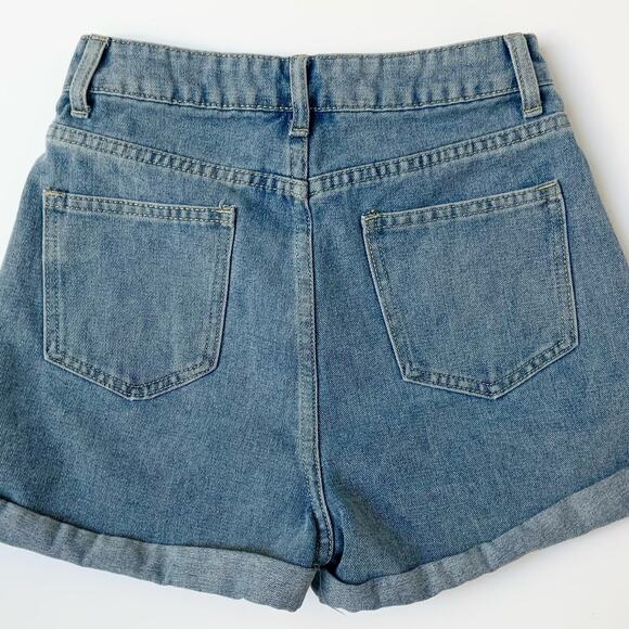 Women's High Rise Cotton Light Wash Denim Shorts Color Block Pockets XS - Picture 4 of 8